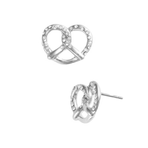 SALE!!! 🥨MARC JACOBS SILVER SALTY PRETZEL STUDDED CRYSTAL EARRINGS - Picture 2 of 3